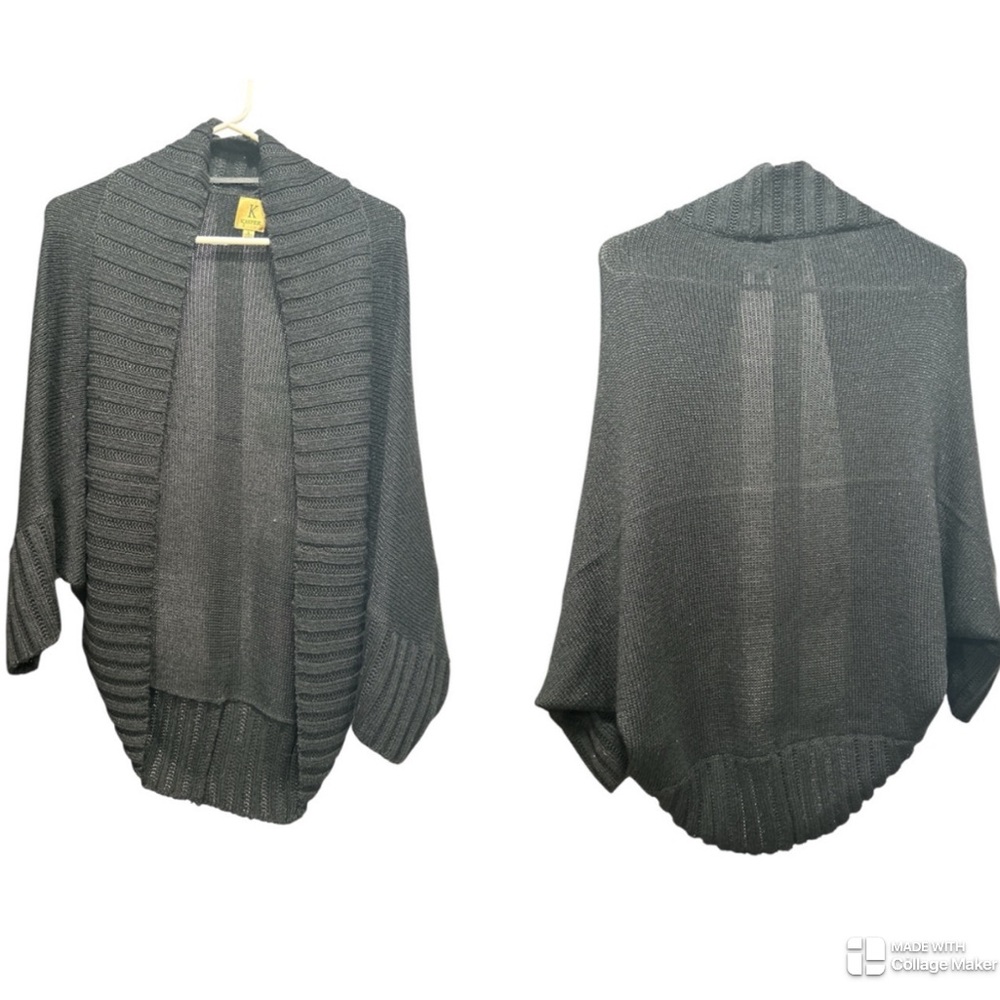 Kasper Black Cocoon Shrug with Ribbed Detailing Cardigan Oversized Size Small